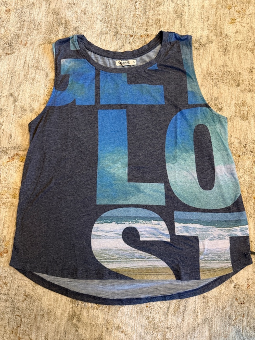 Place Navy Tank with Blue-Teal Beach Graphic